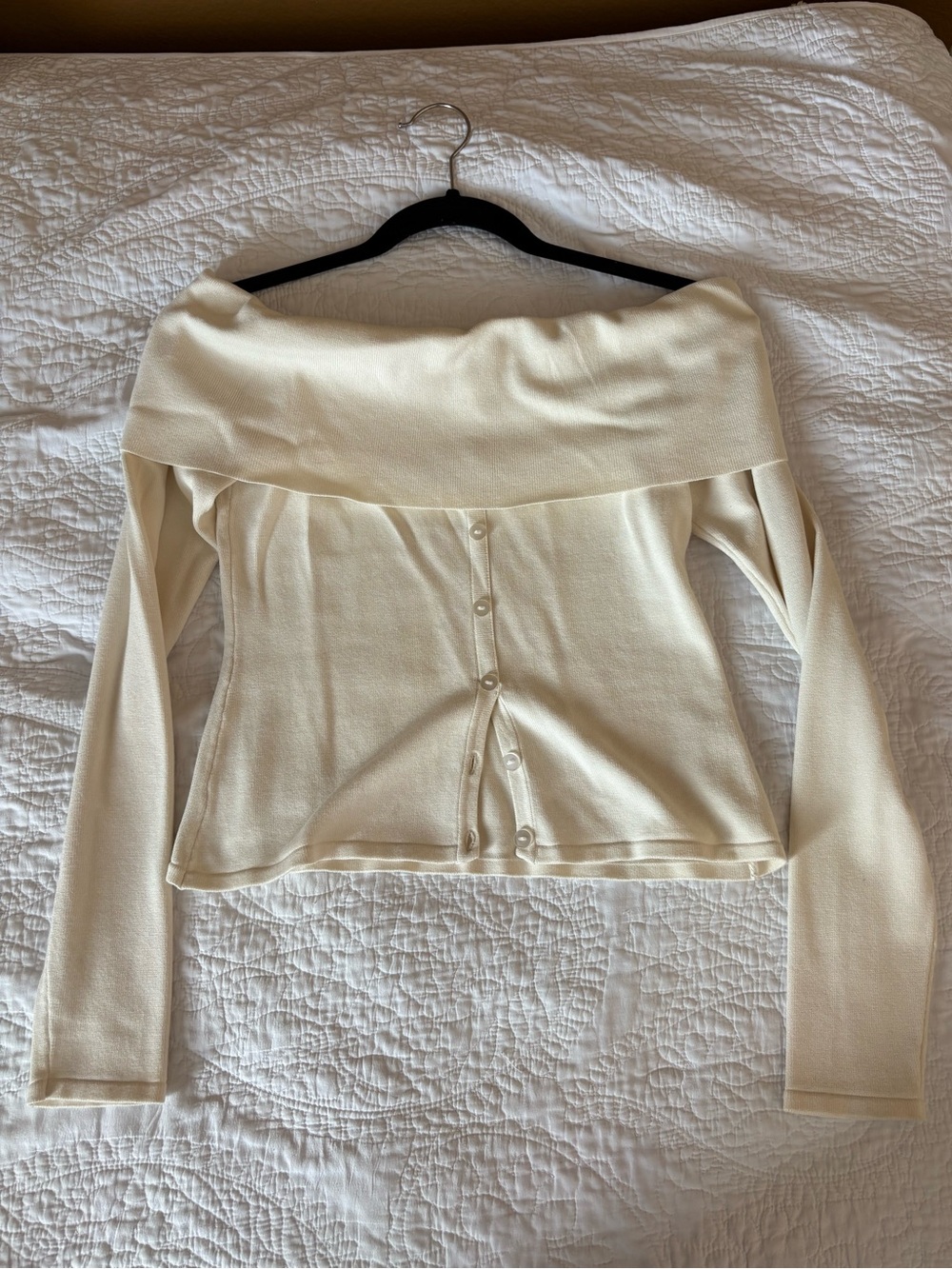Meshki Cream Off-Shoulder Knit Top